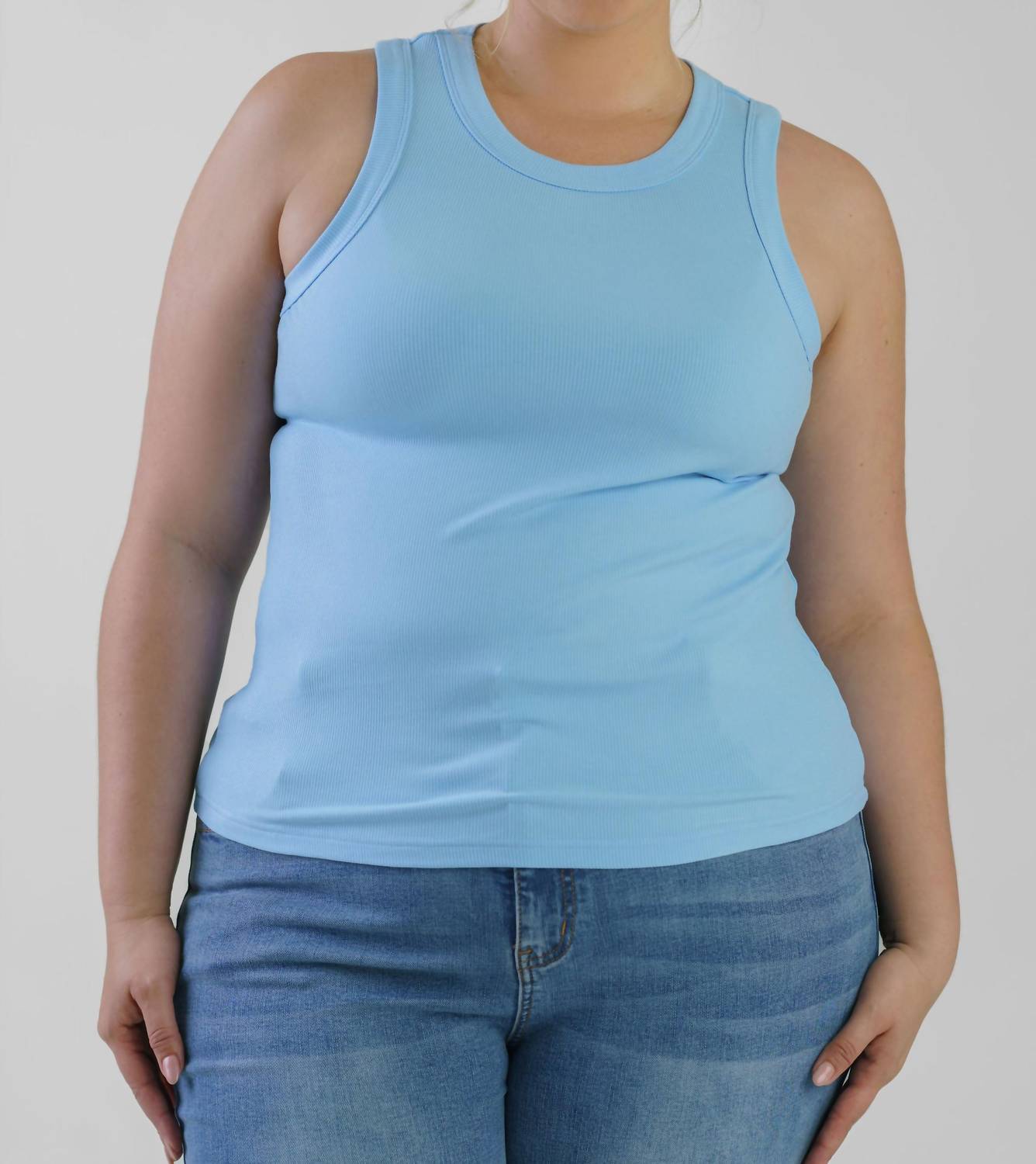 Never Fully Dressed - Ice Blue Ribbed Tank Top - Plus
