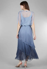 Komarov - Komarov Ombre Cowl Neck Tiered Chiffon Ruffle Dress - Violet Blue