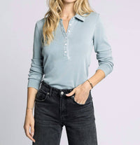 Thread & Supply Lucy Collared Top in dusty blue - women's long sleeve top