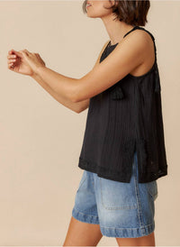 Indi & Cold - Halter Top with Inserted Lace Trims in Double Gauze