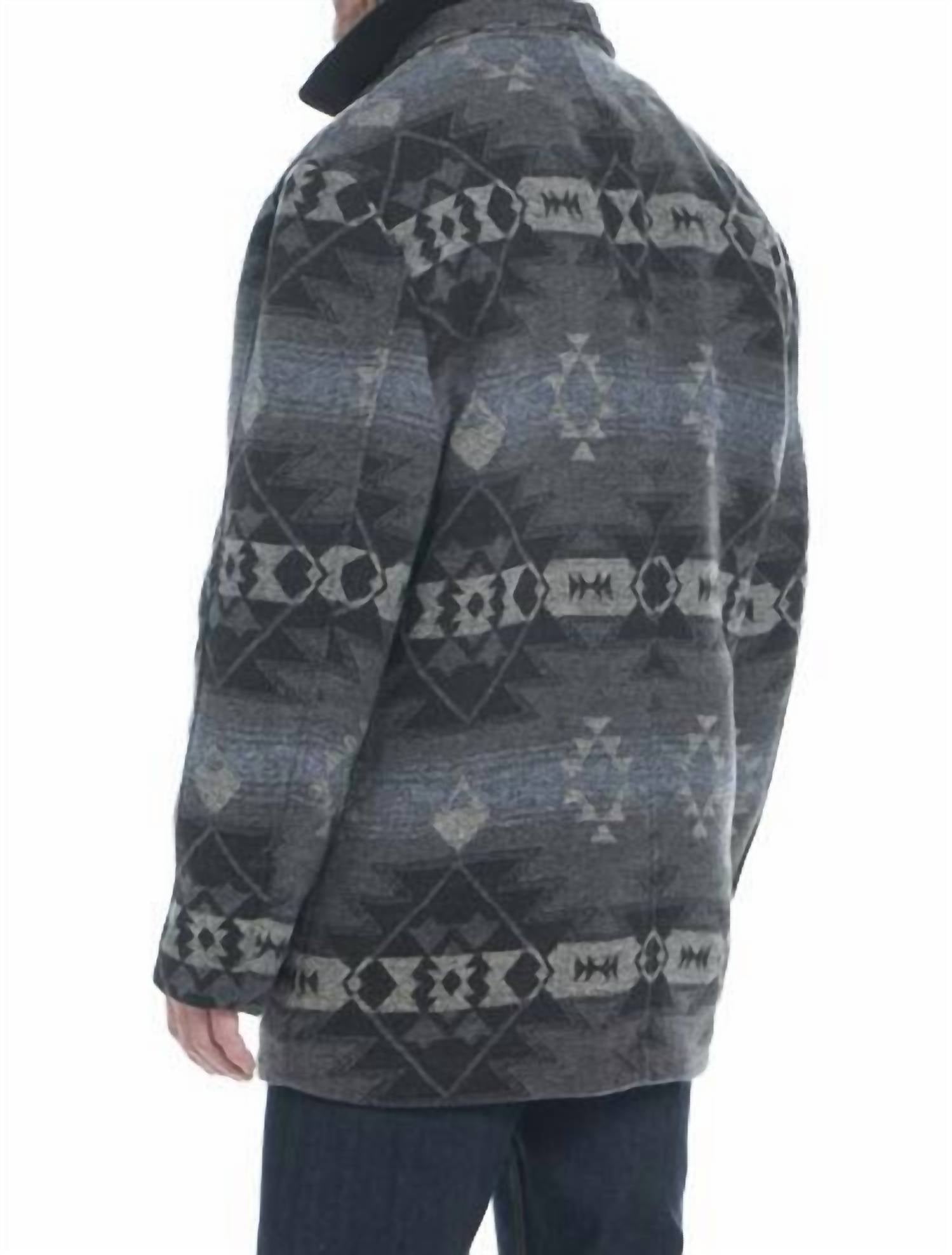 Cripple Creek Navajo Blanket Zip And Button Front Coat With Knit Collar in cosmic grey - men's jacket - detail view