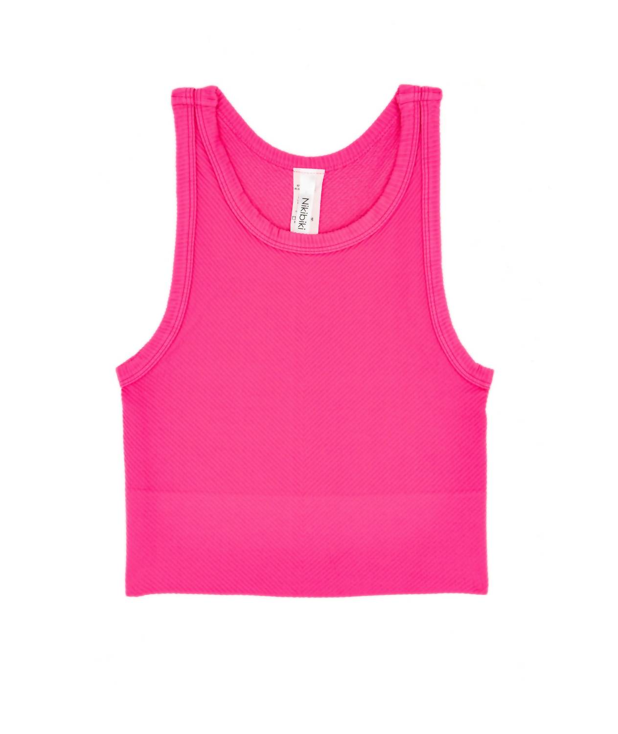 Nikibiki Junior Women's Sawyer Chevron Highneck Crop Top in hot pink - women's shirt