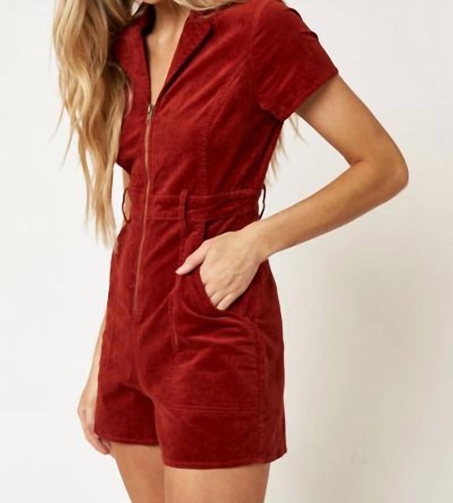 Blue Blush - Corduroy Zippered Romper