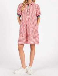 Sewn And Seen - Striped Floral Collared Puff Sleeve Mini Dress