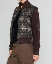 Current Air - Floral Quilted Sweater Mixed Media Jacket