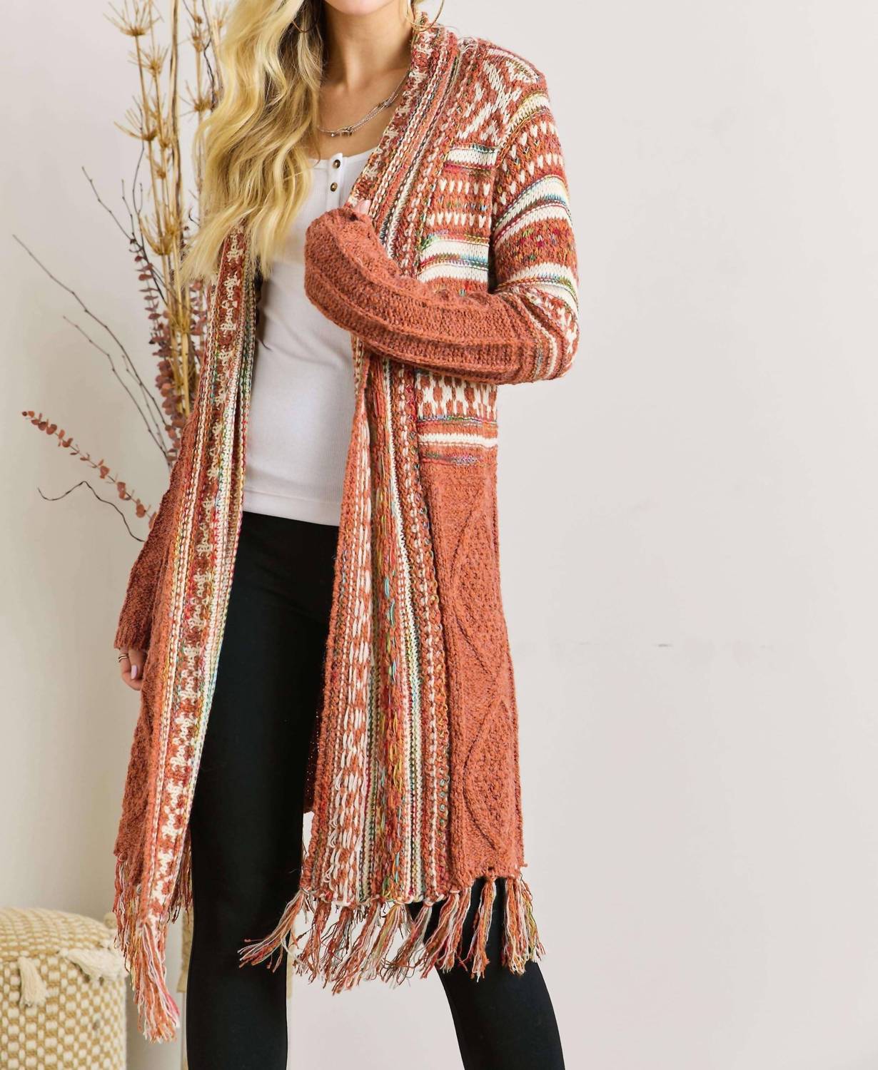 Adora - Maya Fringe Hem Aztec Cardigan