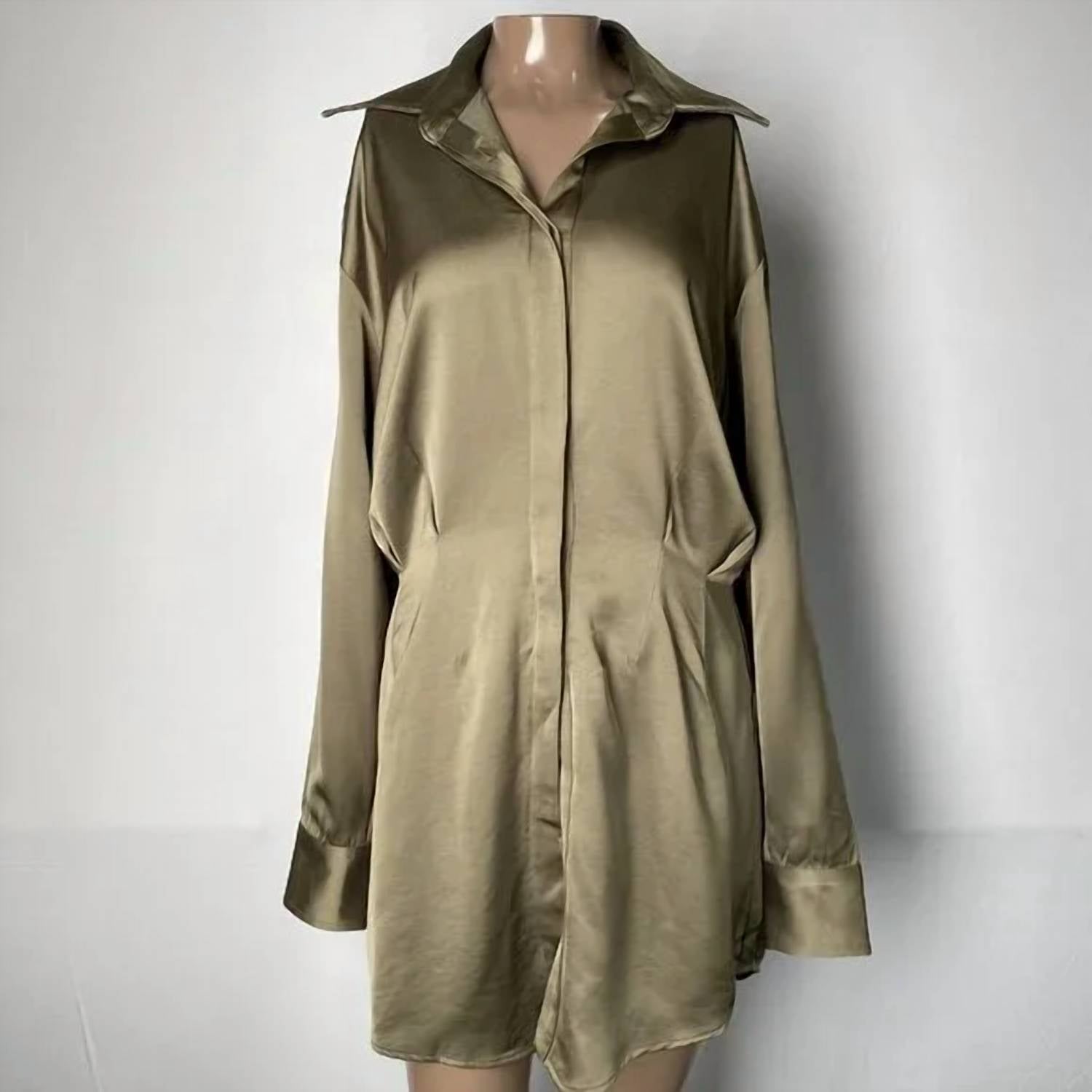 JBQ Women's Collared Shirt Mini Dress in green - women's dress