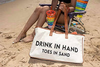 Funky Junque - Large Cotton "drink In Hand Toes In Sand" Tote Bag