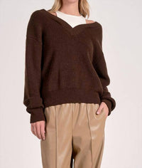 Elan - Deep V-neck Sweater With Attached Tank