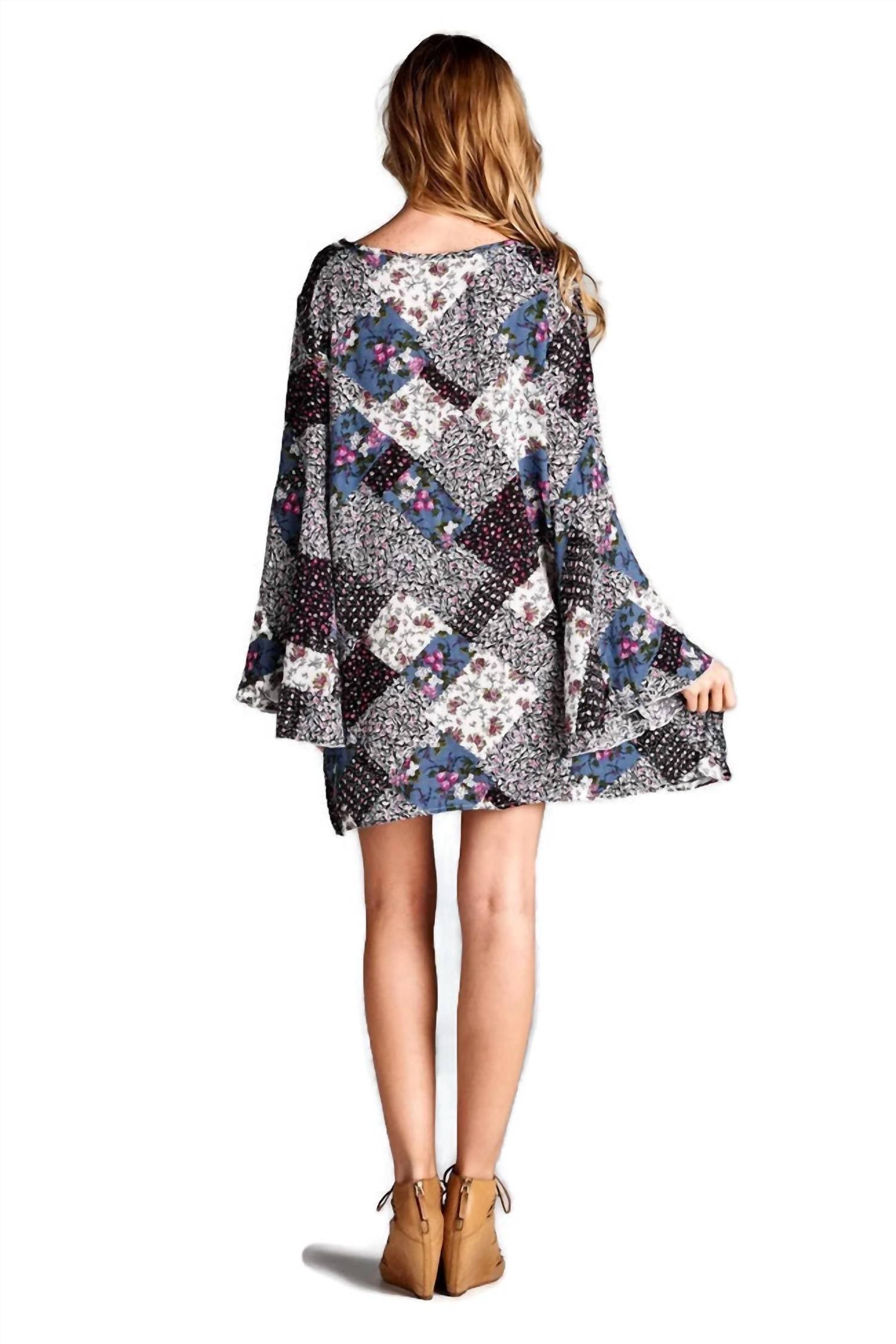 Velzera - Floral Patchwork Print Mini Dress