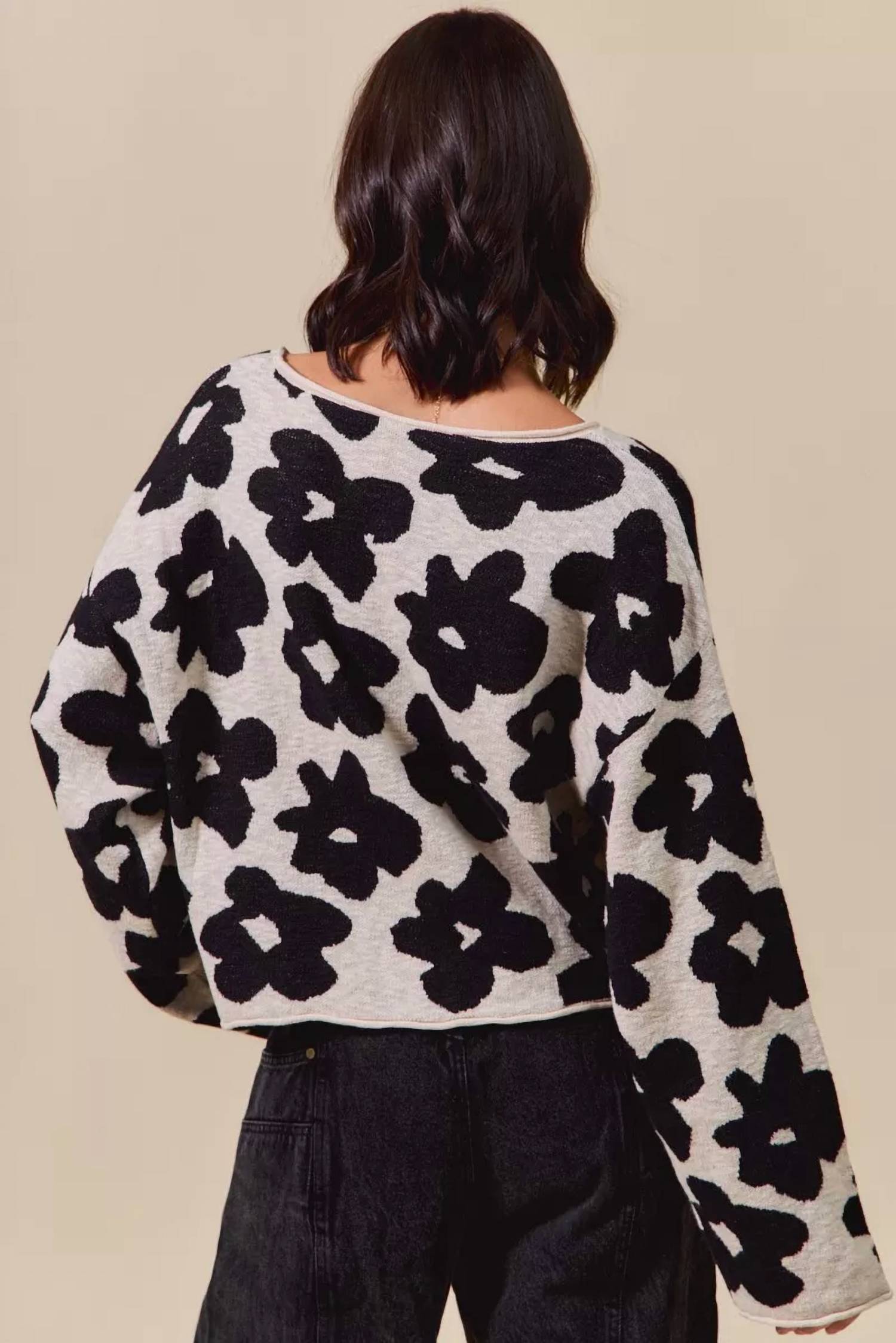 So Me - Loose Fit Flower Sweater Top
