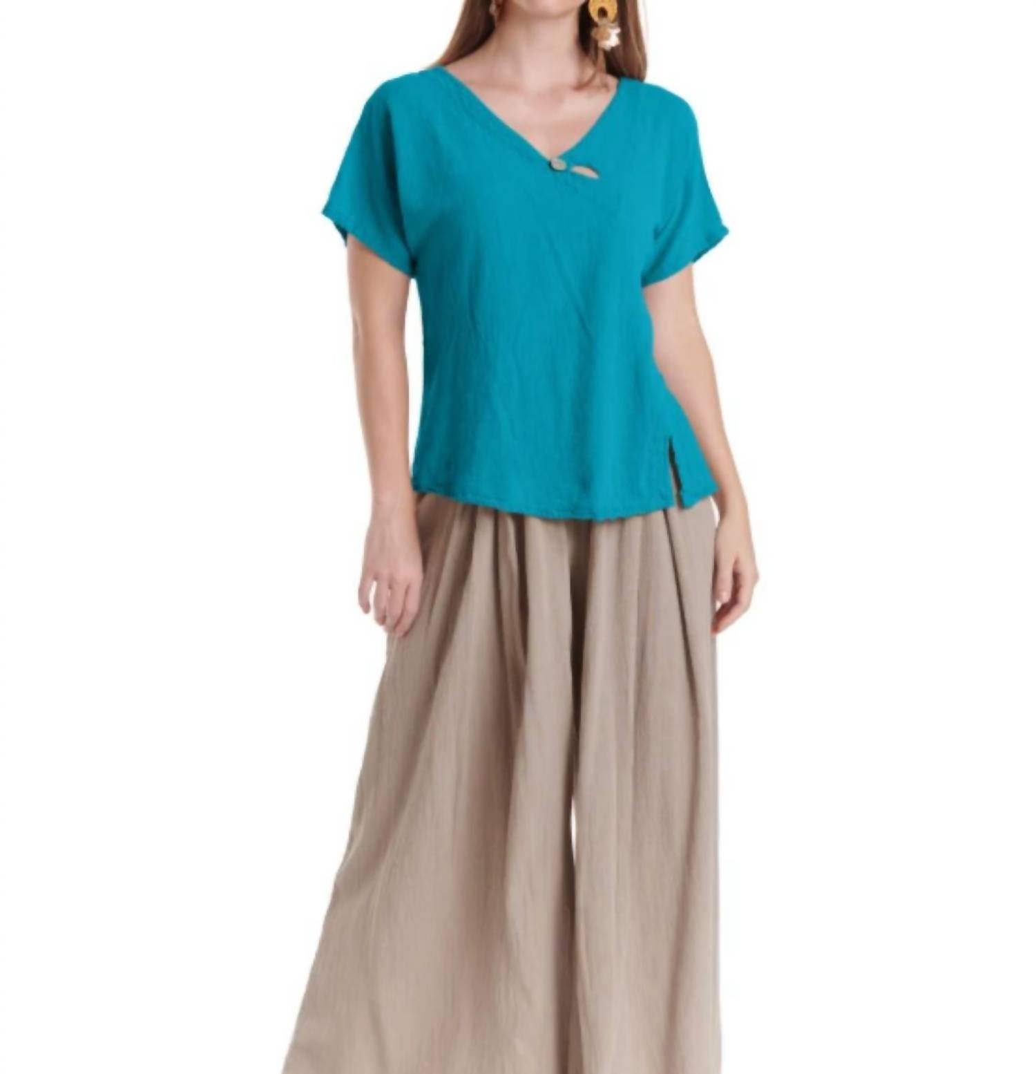 Oh My Gauze! Mike Cotton Top in turquoise - women's t-shirt