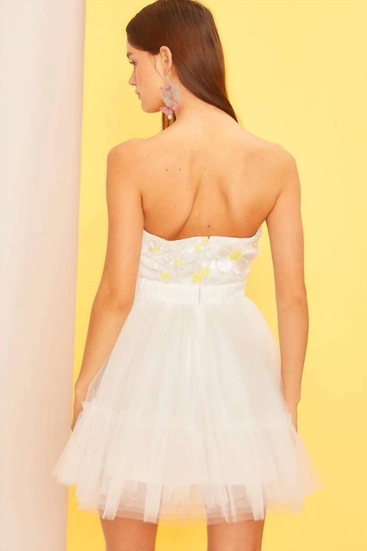 Main Strip - 3d Flower Top With Mesh Skirt Mini Tube Dress