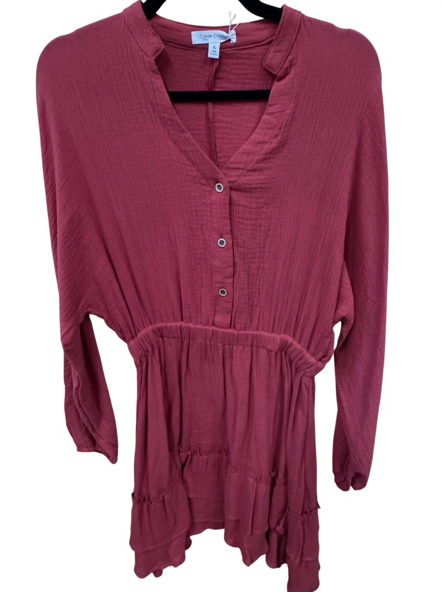 Carole Christian Women's Crinkle Long Sleeve Mini Dress in rust - women's dress