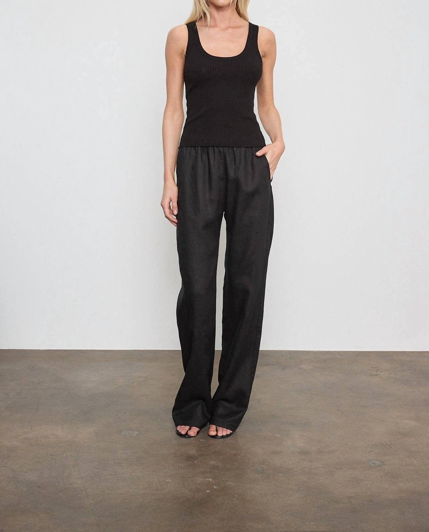 Enza Costa Supima Baby Rib Tank in black in black - women's tank top