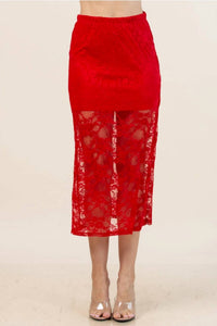 Nylon Apparel Camila Floral Lace Skirt in red - women's skirt