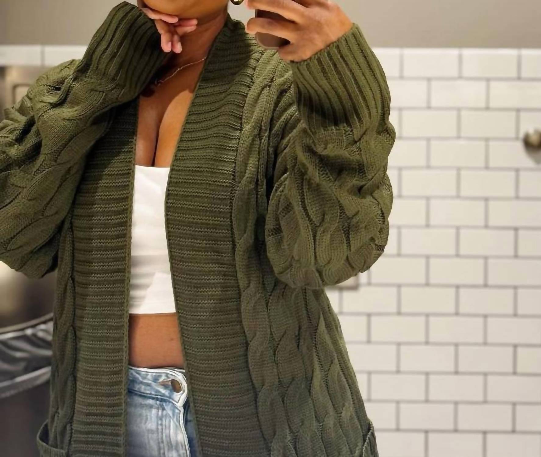Im Model - Cozy Cable Knit Cardigan Sweater With Pockets