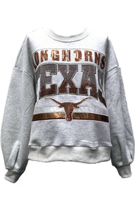 QUEEN OF SPARKLES Longhorns Texas Vintage Sweatshirt in grey - women's top - view 6