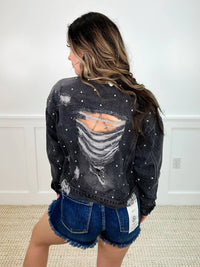 Vocal Apparel - Distressed Cotton Blend Long Sleeve Denim Jacket