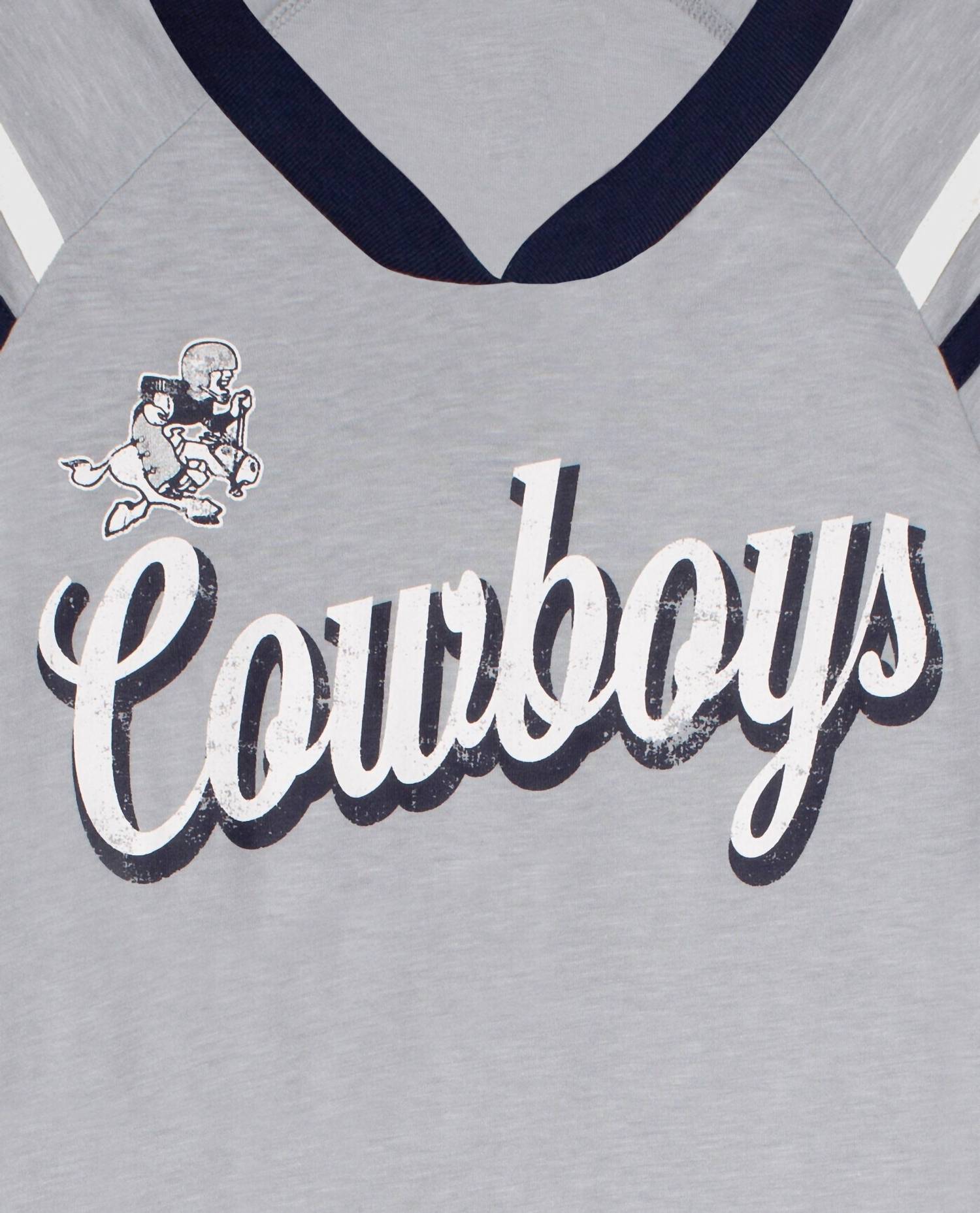 Starter - Womens Dallas Cowboys V-neck Striped Sleeve Shirt
