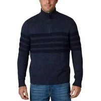 Tahari - Quarter Zip Stretch Pullover Striped Mock Neck Sweater