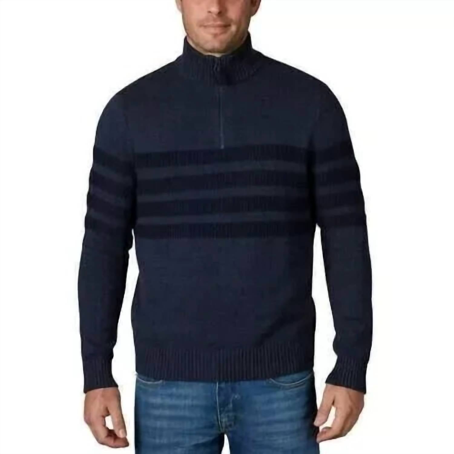 Tahari - Quarter Zip Stretch Pullover Striped Mock Neck Sweater