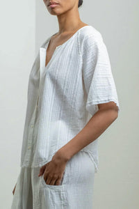 Raquel Allegra Miles Blouse in washed white - women's blouse - detail view