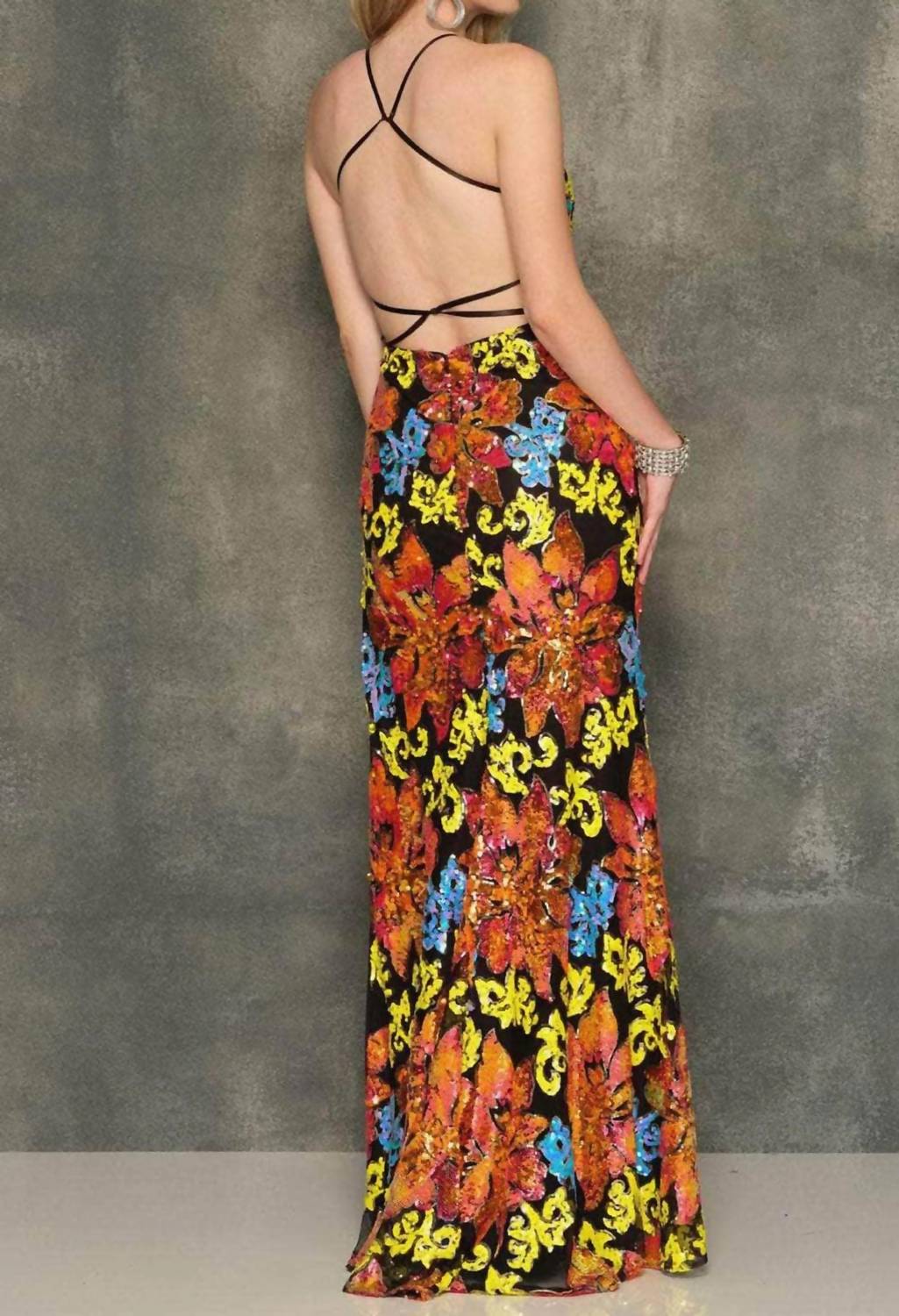 Dave & Johnny - Sequin Floral Long Gown