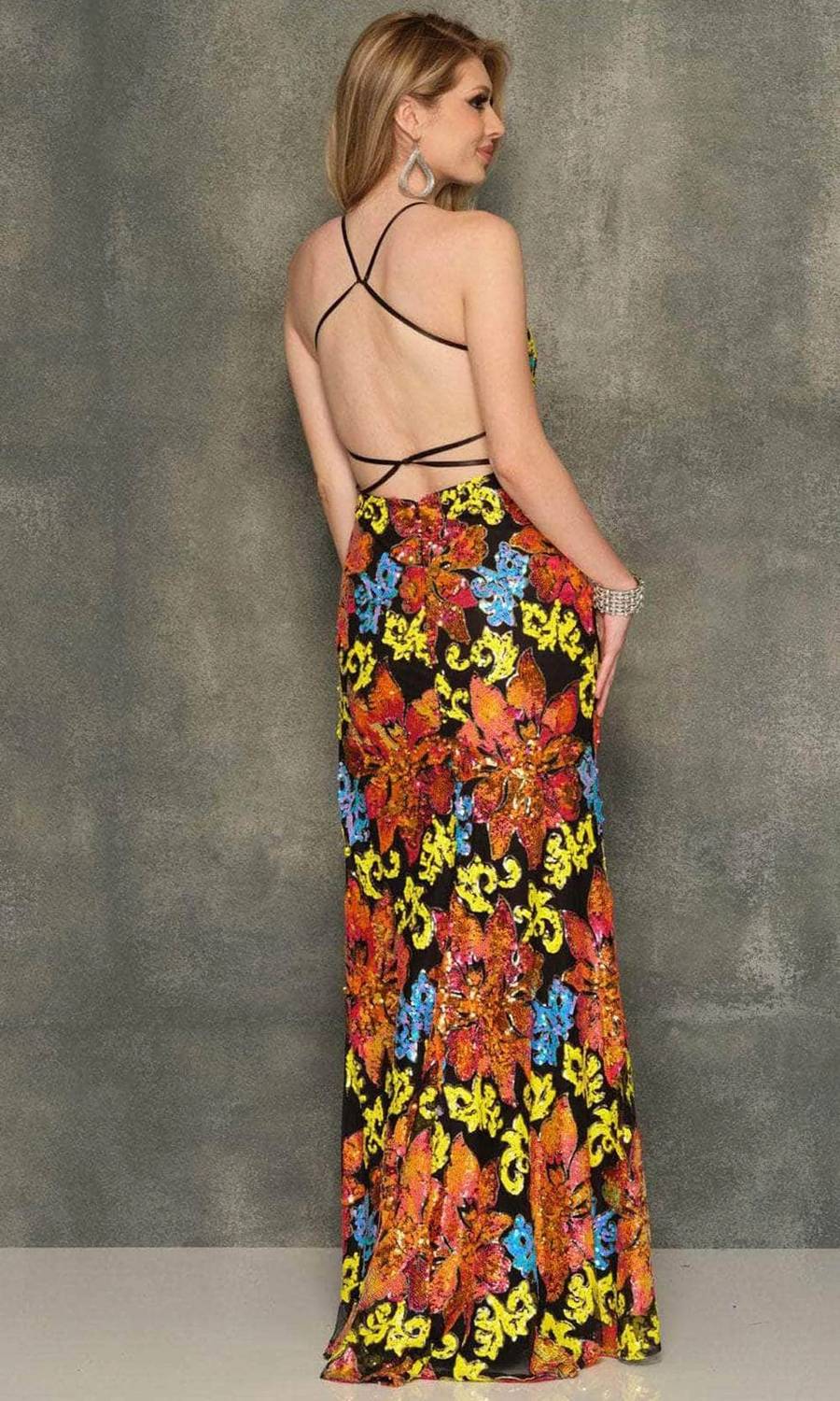 Dave & Johnny - Sequin Floral Long Gown