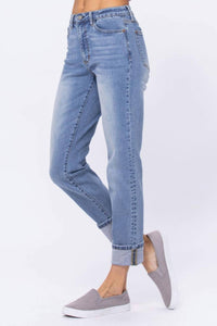 Judy Blue Hi Waist Vintage Wash Boyfriend Jeans in medium blue - women's jeans - view 4