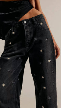 Free People - Deep Trance Shine Embroidered Jeans