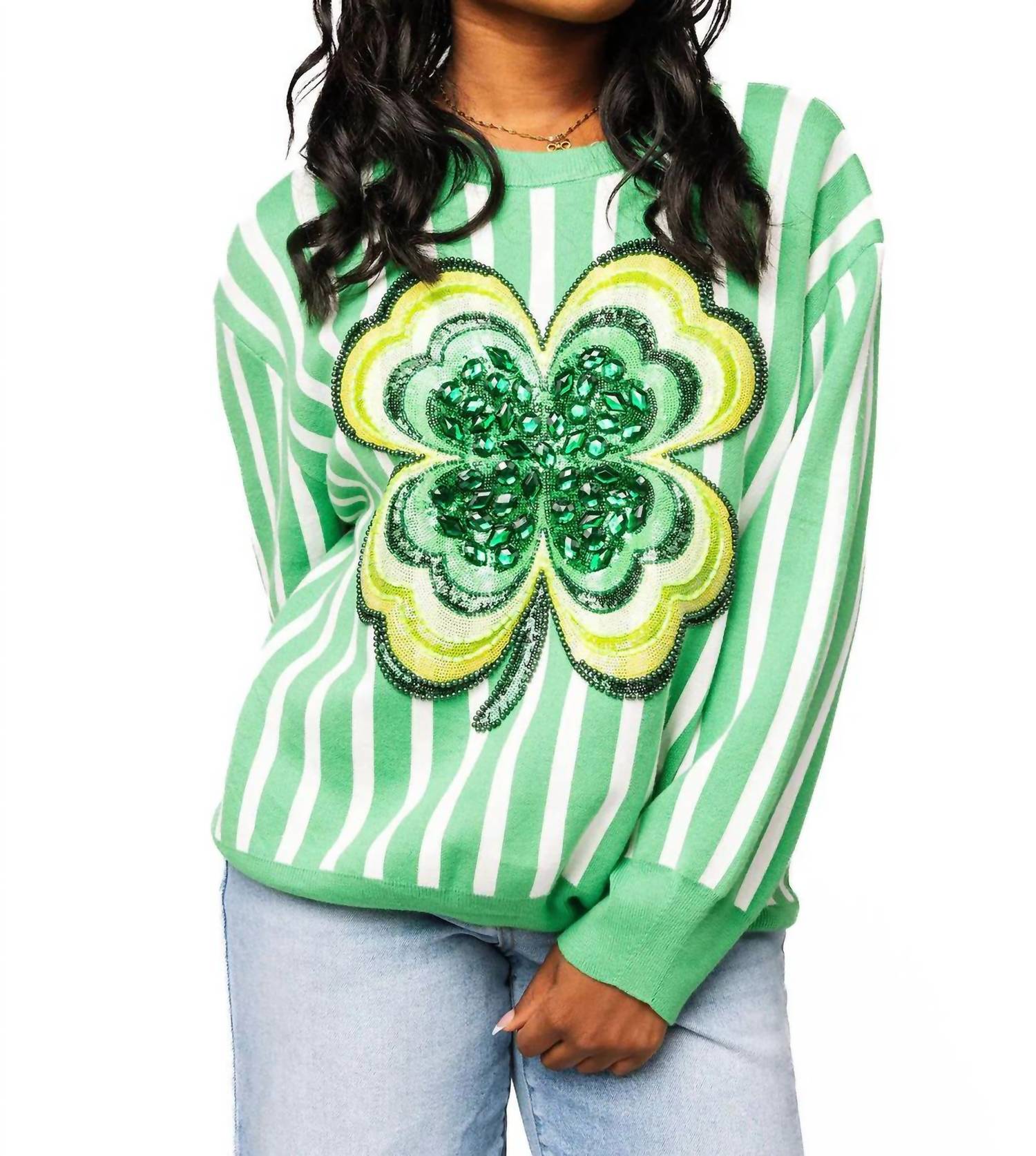 Queen Of Sparkles - Stripe Shamrock Sweater