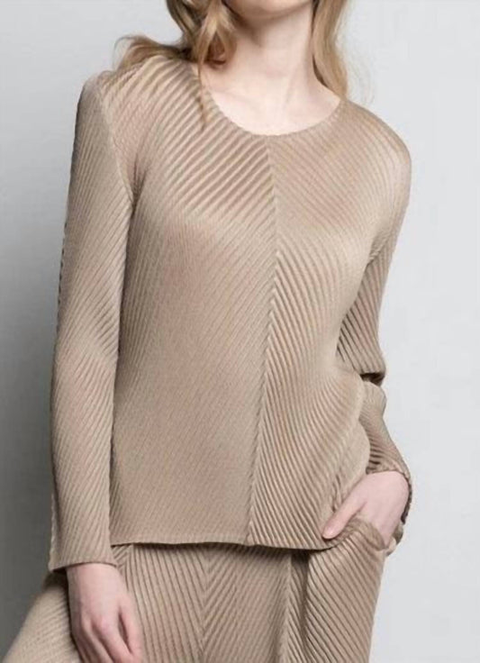 Picadilly - Tan Lightweight Crinkle Texture Pleated Blouse by Picadilly