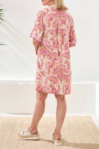 TRIBAL 1/2 Sleeve Buttton Front Dress in pink - women's dress - detail view