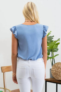 Mine - Split Neck Ruffle Sleeve Blouse