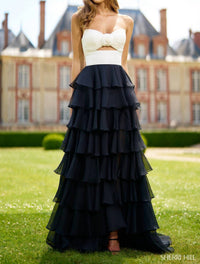 Sherri Hill Ruffle Skirt Strapless Sweetheart Dress in ivory black - women's dress - detail view