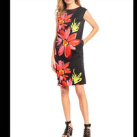 IC Collection Vibrant Floral Sleeveless Sheath Dress in black multi - women's dress