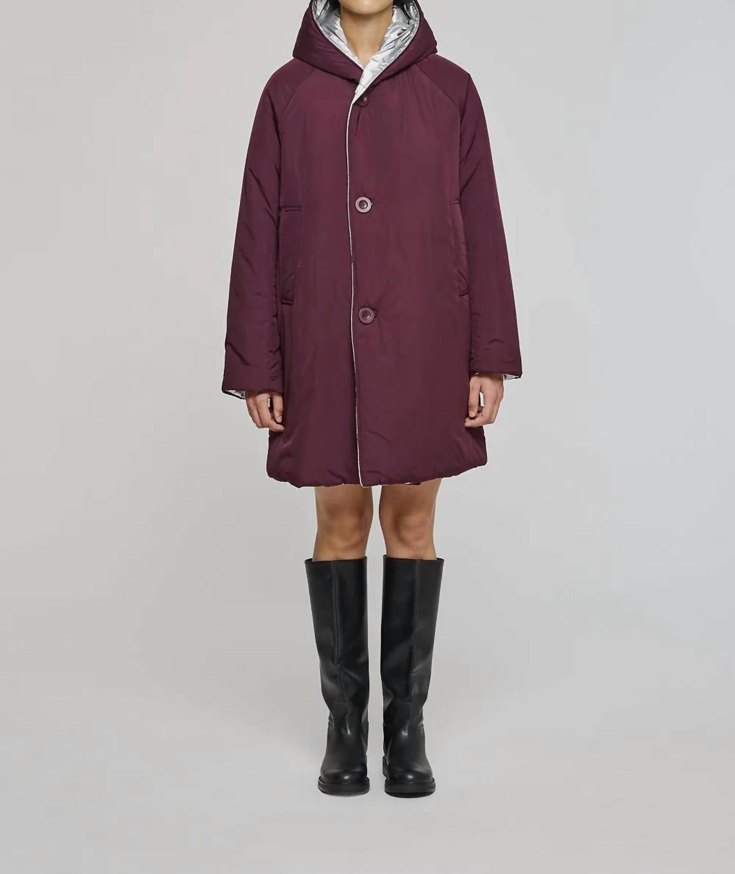 OOFWEAR Reversible Mid-length Jacket With Hood in silver plum - women's jacket - detail view