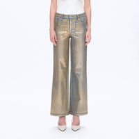 Bayeas Metallic High Waist Wide Leg Jeans in golden blue - women's jeans - view 4