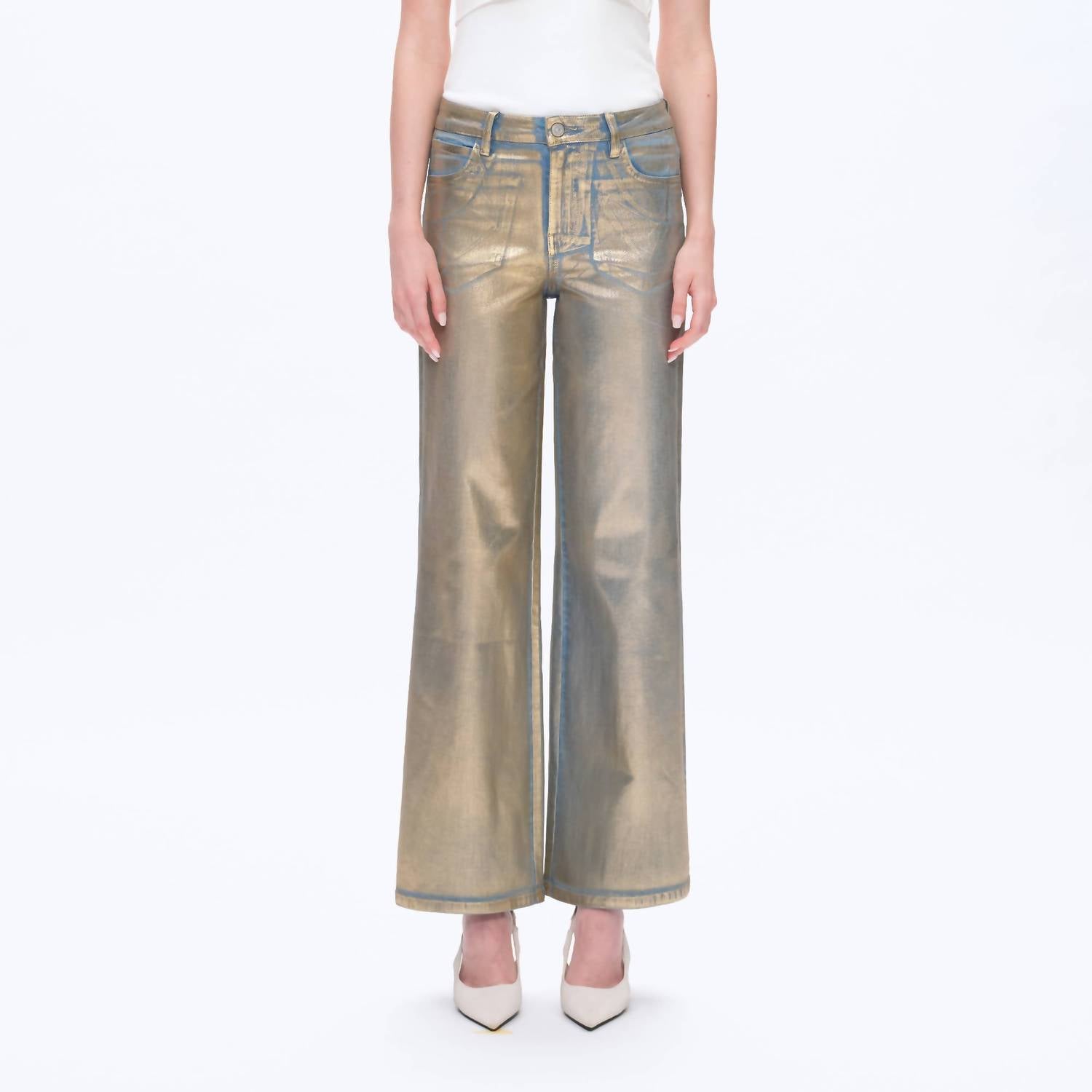 Bayeas Metallic High Waist Wide Leg Jeans in golden blue - women's jeans - view 4
