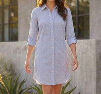 Karen Kane - Stripe Roll-Tab Embellished Shirtdress