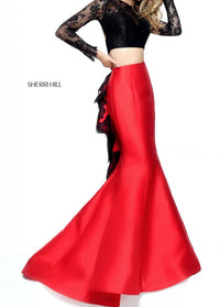 Sherri Hill Mermaid Lace Two Piece Gown in black red 1 - women's dress - alternate view