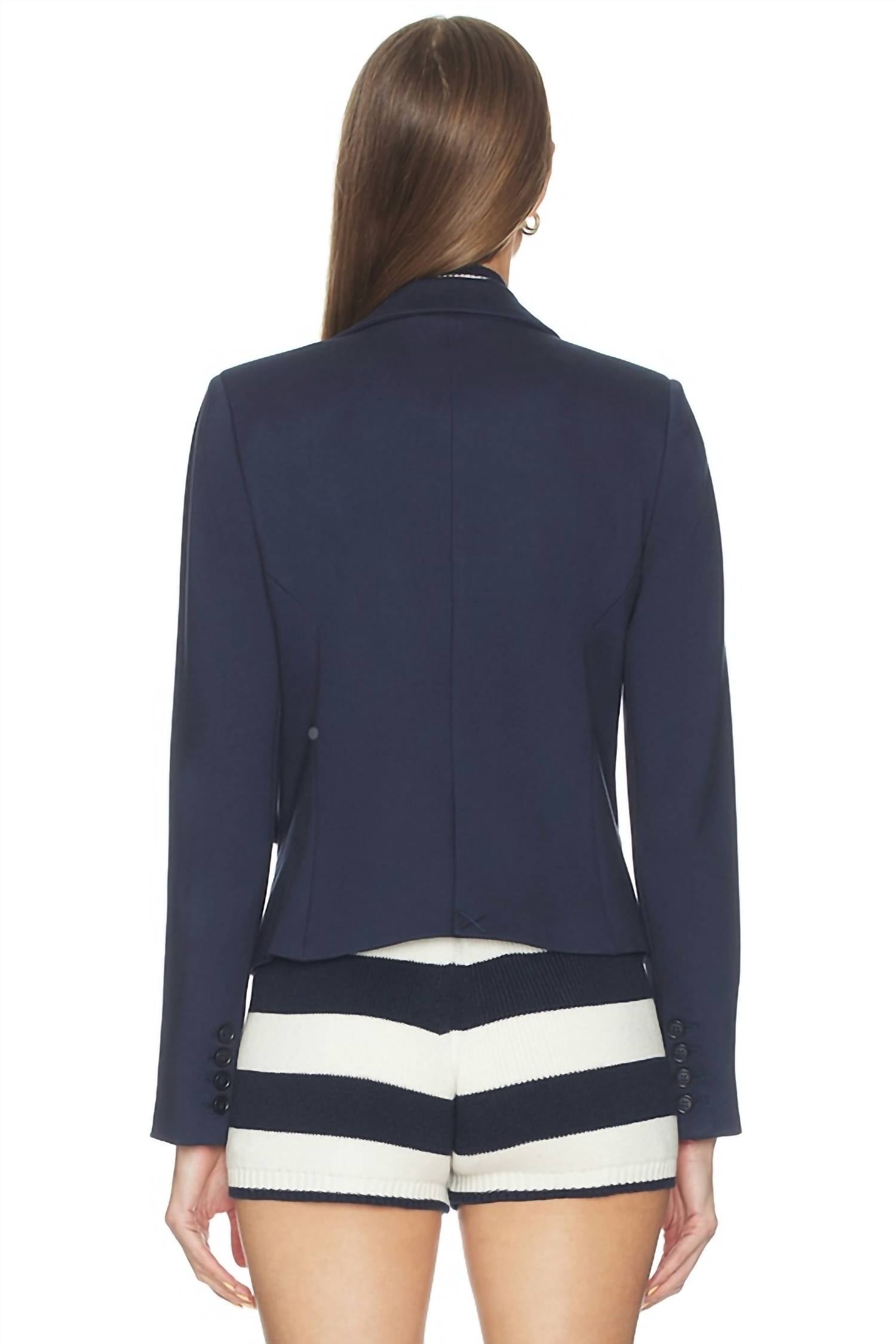 Central Park West Chelsea Rugby Stripe Dickey Jacket in navy - women's jacket - detail view