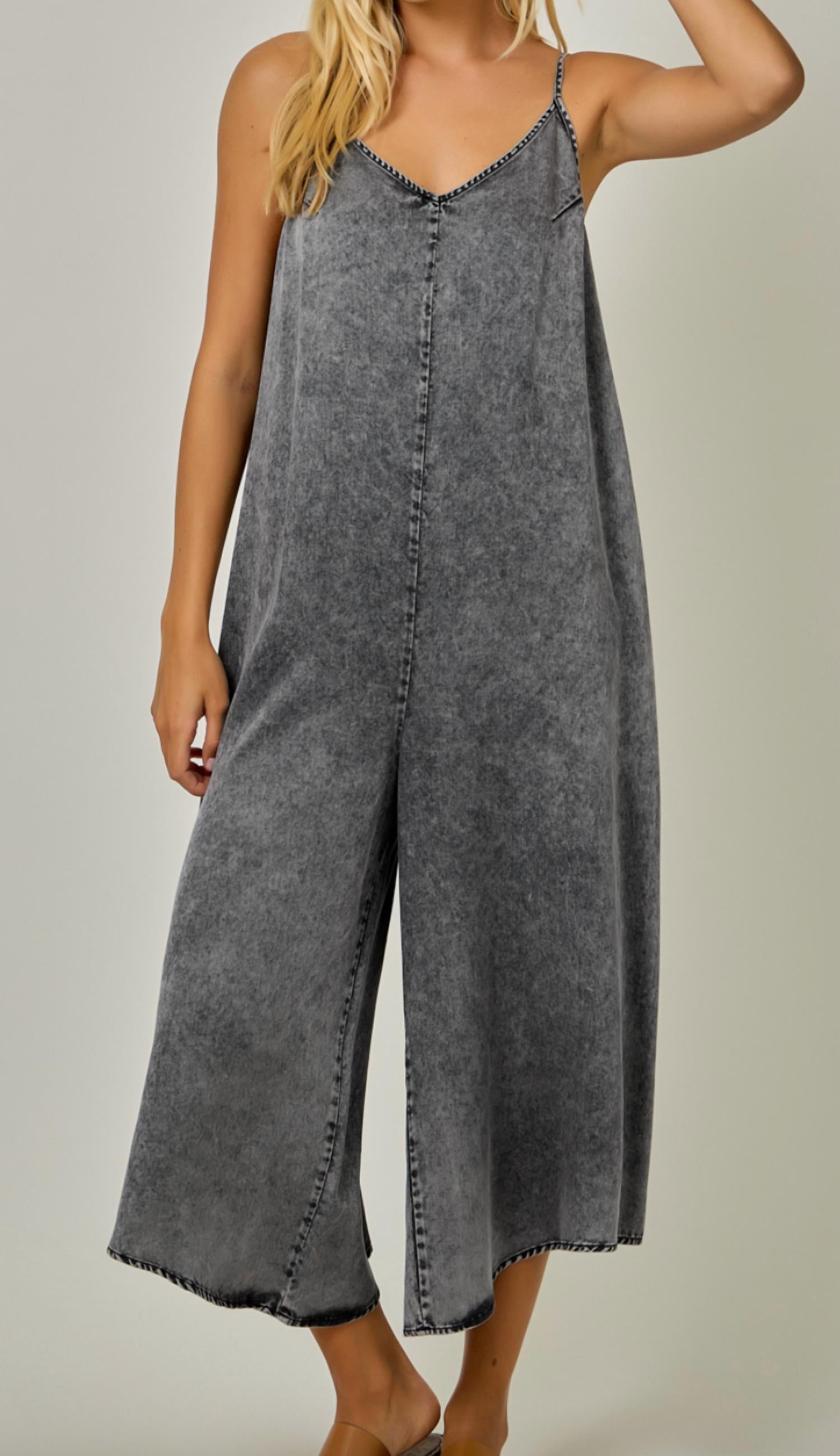 Mystree - Smocked Waist Wide-leg Tencel Jumpsuit