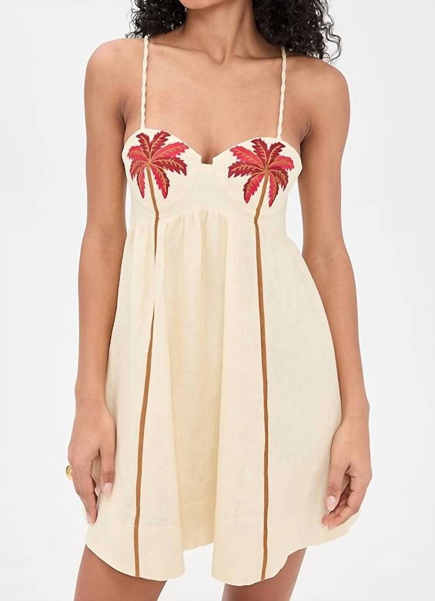 Farm Rio - Coconut Tree Embroidered Mini Dress