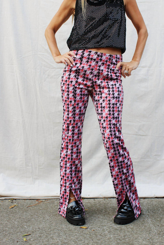 Fate - Feel Fancy Houndstooth Jacquard Front Slit Pants