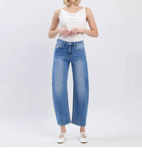 VERVET BY FLYING MONKEY Atlas High Rise Barrel Jean in blue - women's jeans - alternate view