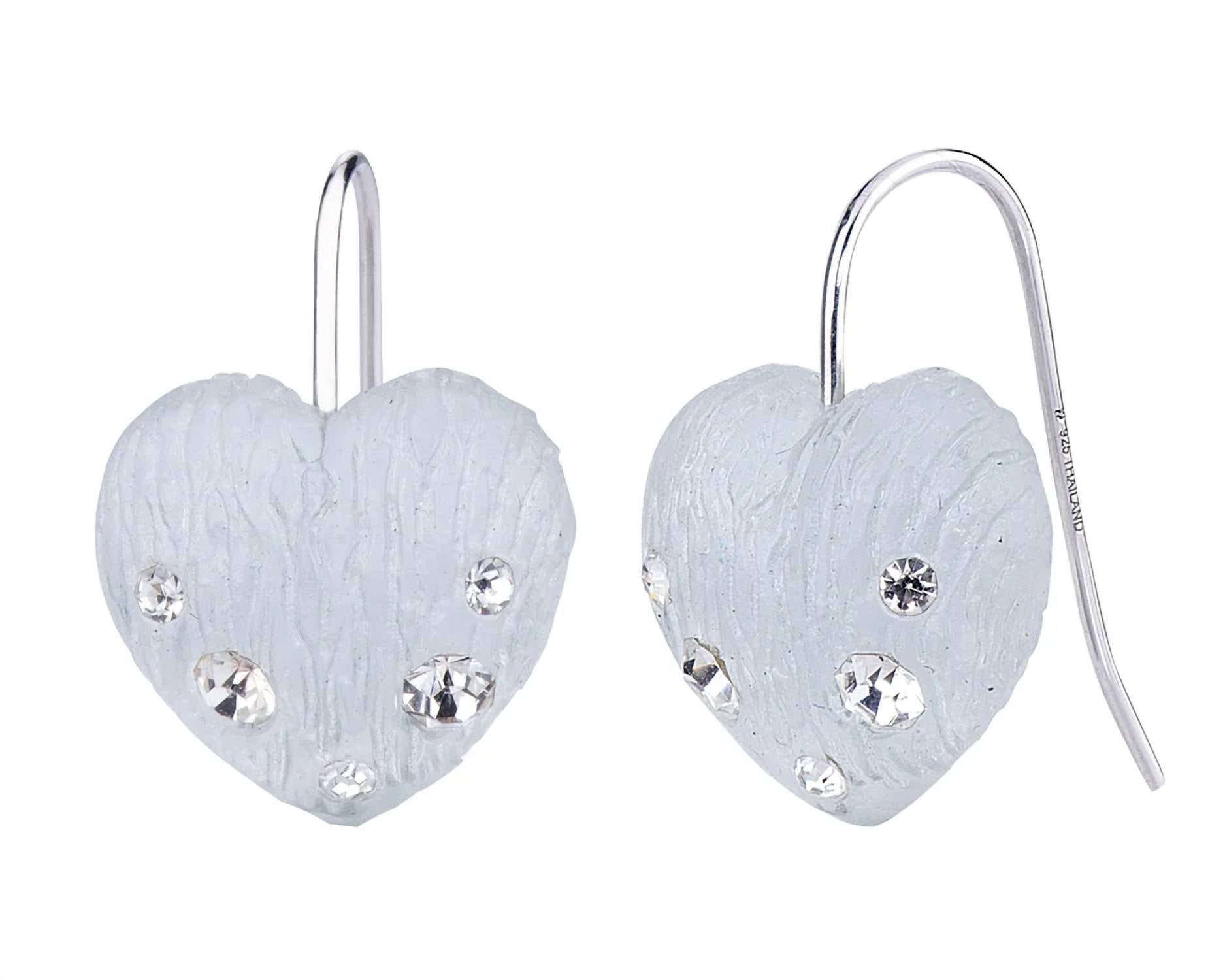 Gold & Honey - Women's Handcrafted Silver Lucite And Crystals Drop Heart Earrings And Pendant Necklace Set