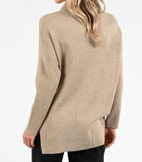 Joseph Ribkoff Cowl Neck Embellished Asymmetric Sweater Top in oatmeal - women's sweater - detail view