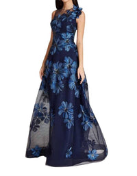Teri Jon - Floral Embroidered Tulle Gown